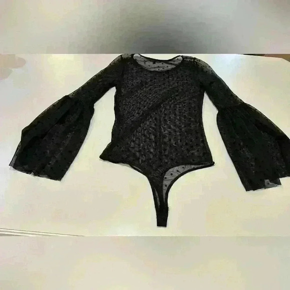 Iris Black SheerThong Body Suit with Bell Sleeves Size Large - Picture 5 of 5